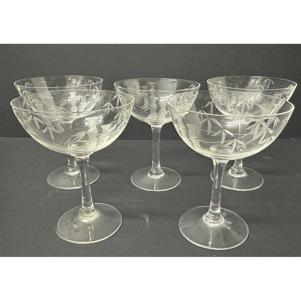 Noritake Bamboo Champagne/Tall Sherbet Glass Tiki Bar MCM Japan Vtg 50s Set Of 5